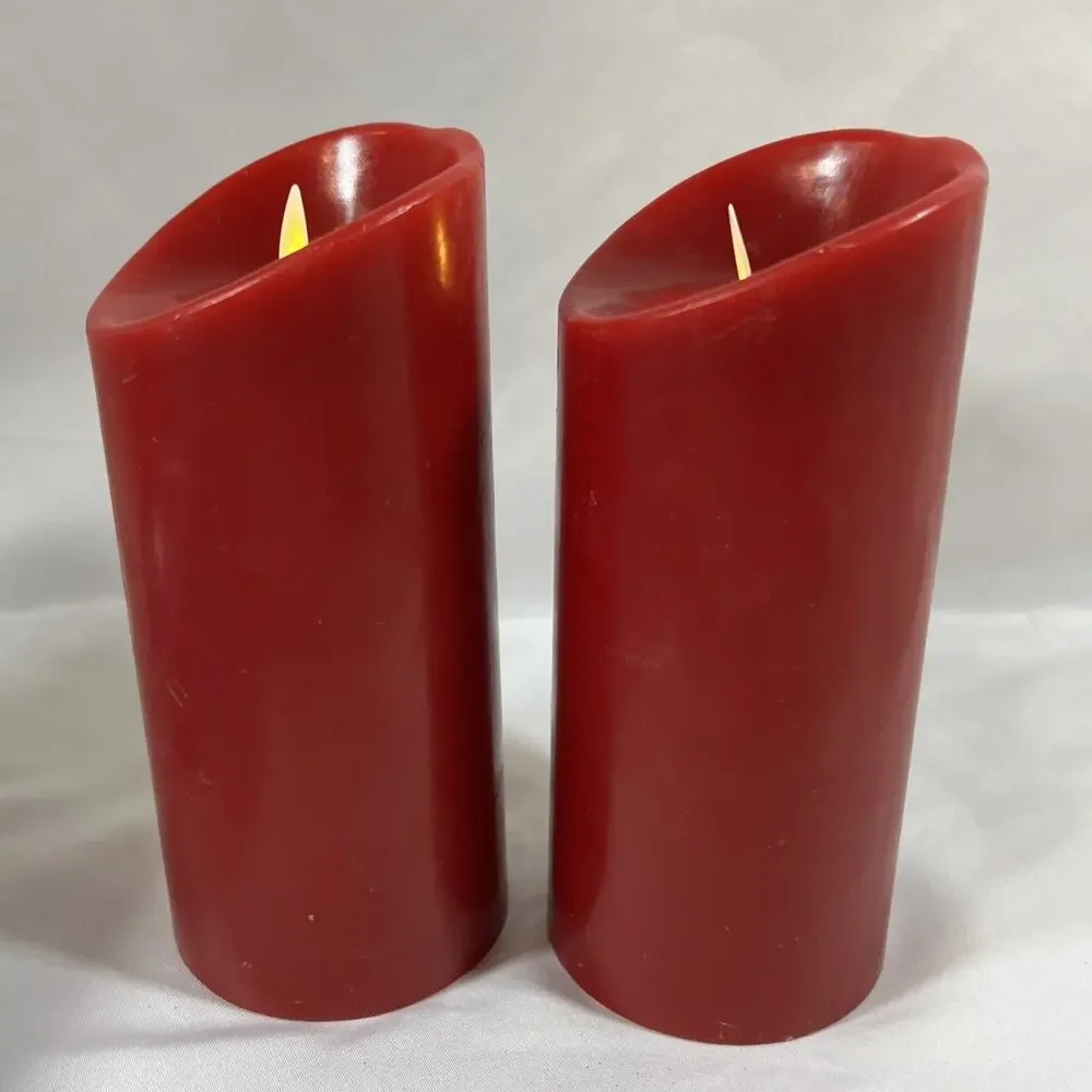 Lot of 2 Luminara Real Flameless Candles Pillar Red Pair Remote Wax Candle